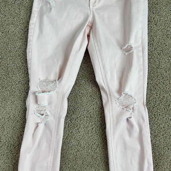 Old Navy Rockstar Jeans Pink Stretch Denim Mid Rise Skinny Leg Distressed 4 - Picture 3 of 7